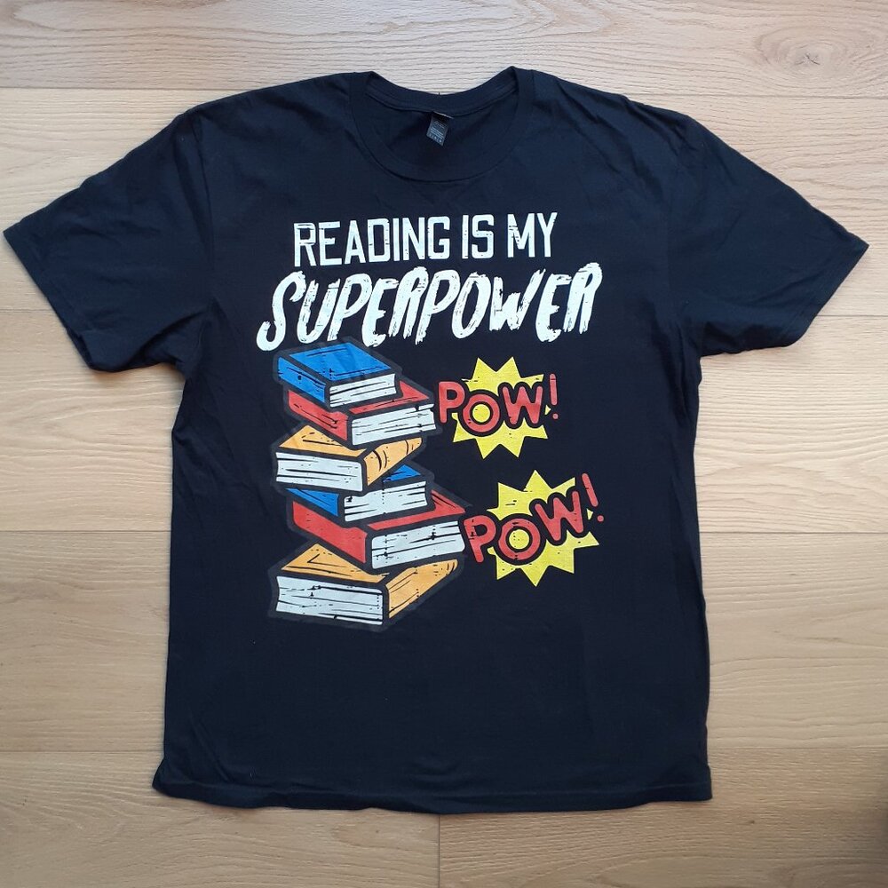Reading is My Superpower - Pow! Pow! - New Large Black T-Shirt
